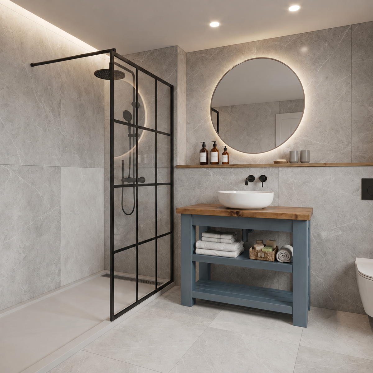 Tero Blue Solid Wood Bathroom Vanity With Shelf