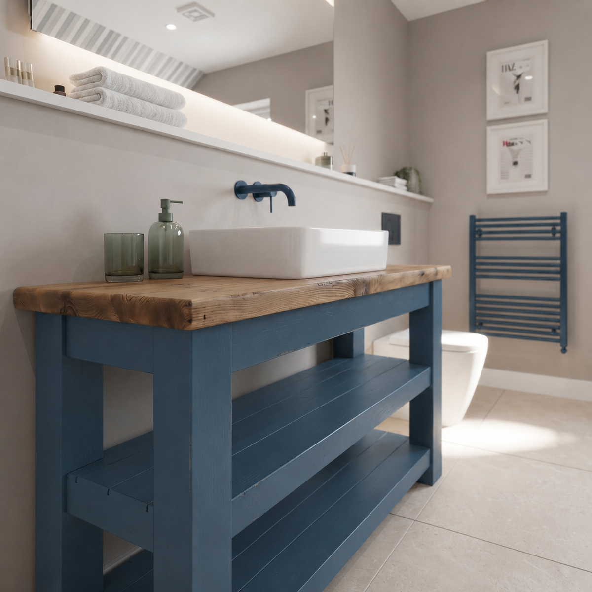 Tero Blue Solid Wood Bathroom Vanity With Shelf