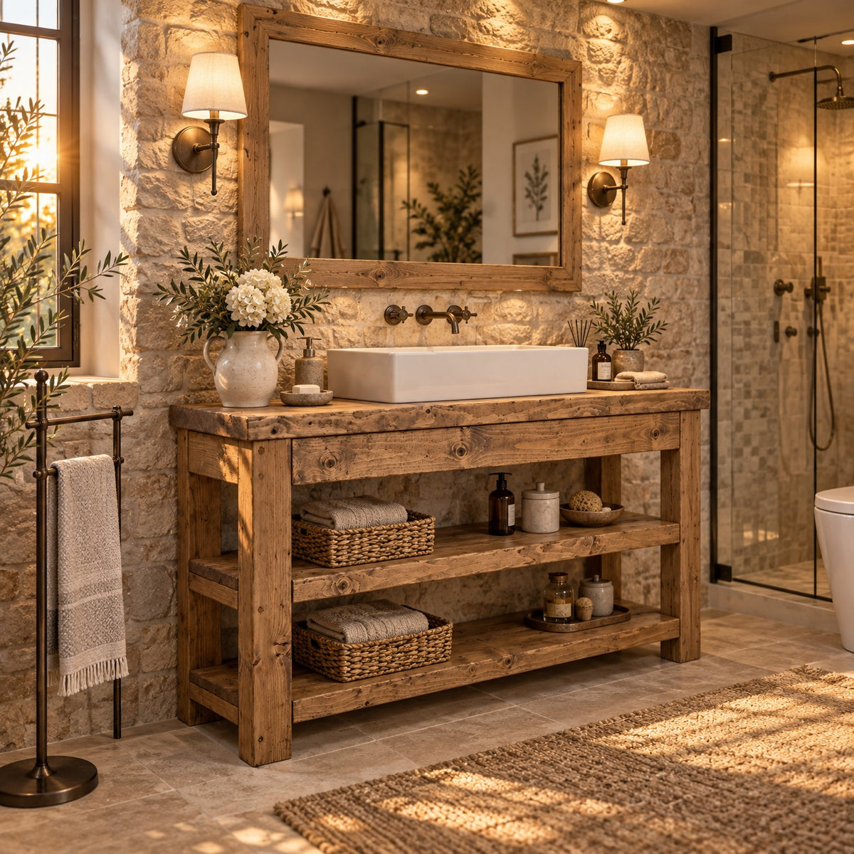 TERO Solid Wood Bathroom Vanity With Shelf