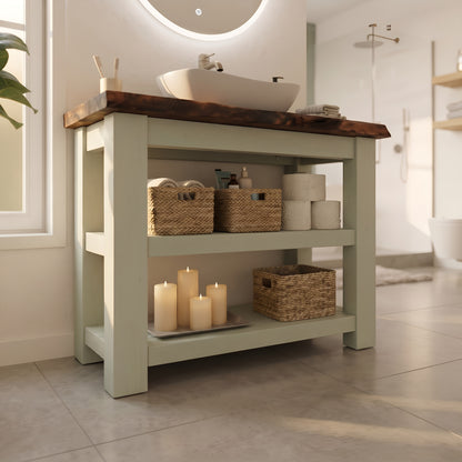 TERO Light Green Solid Wood Bathroom Vanity With Shelf