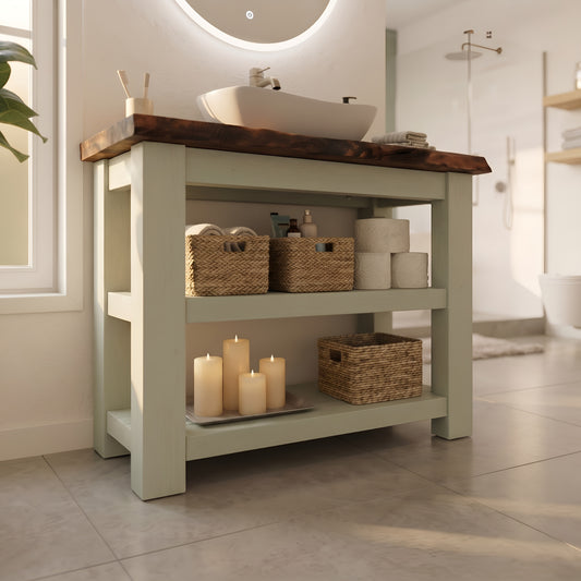 Venti Light Green Solid Wood Bathroom Vanity With Shelf