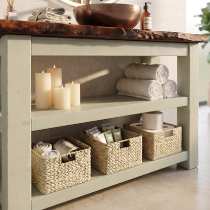 TERO Light Green Solid Wood Bathroom Vanity With Shelf