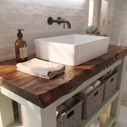 TERO Light Green Solid Wood Bathroom Vanity With Shelf