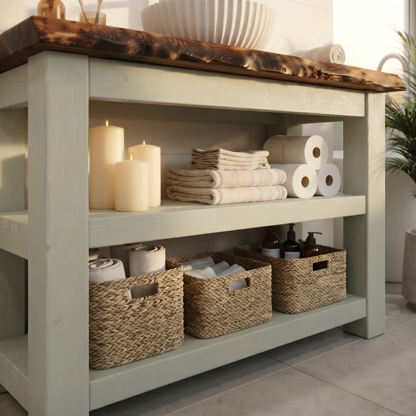TERO Light Green Solid Wood Bathroom Vanity With Shelf