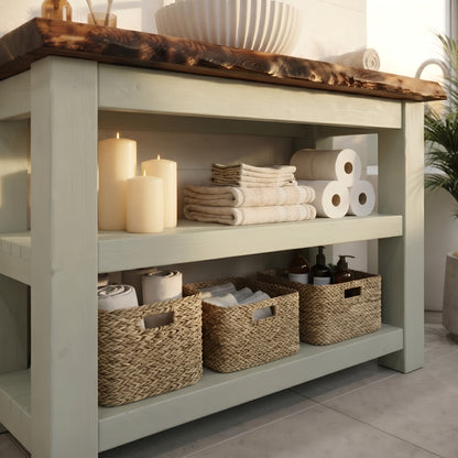 TERO Light Green Solid Wood Bathroom Vanity With Shelf