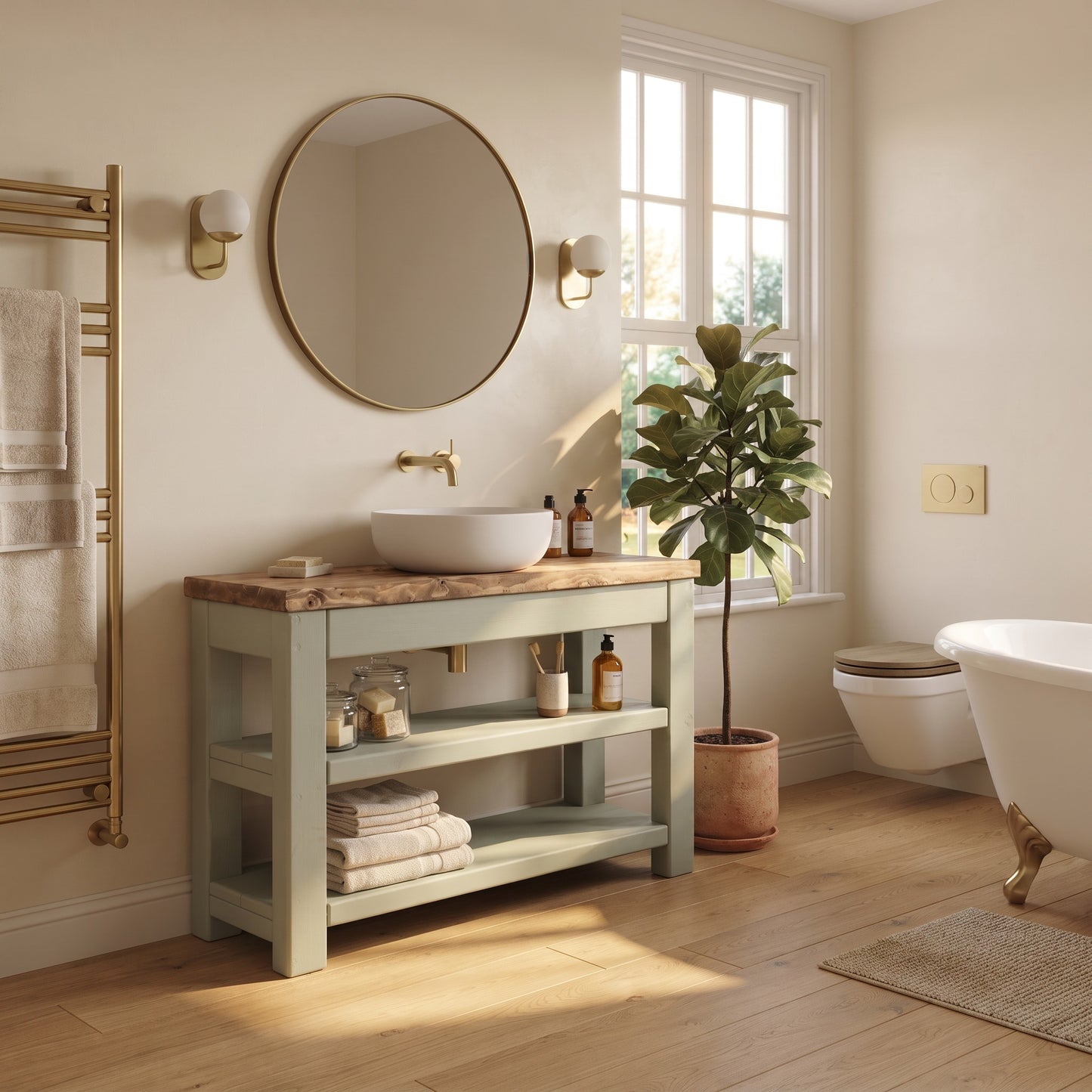 Tero Light Green Solid Wood Bathroom Vanity With Shelf