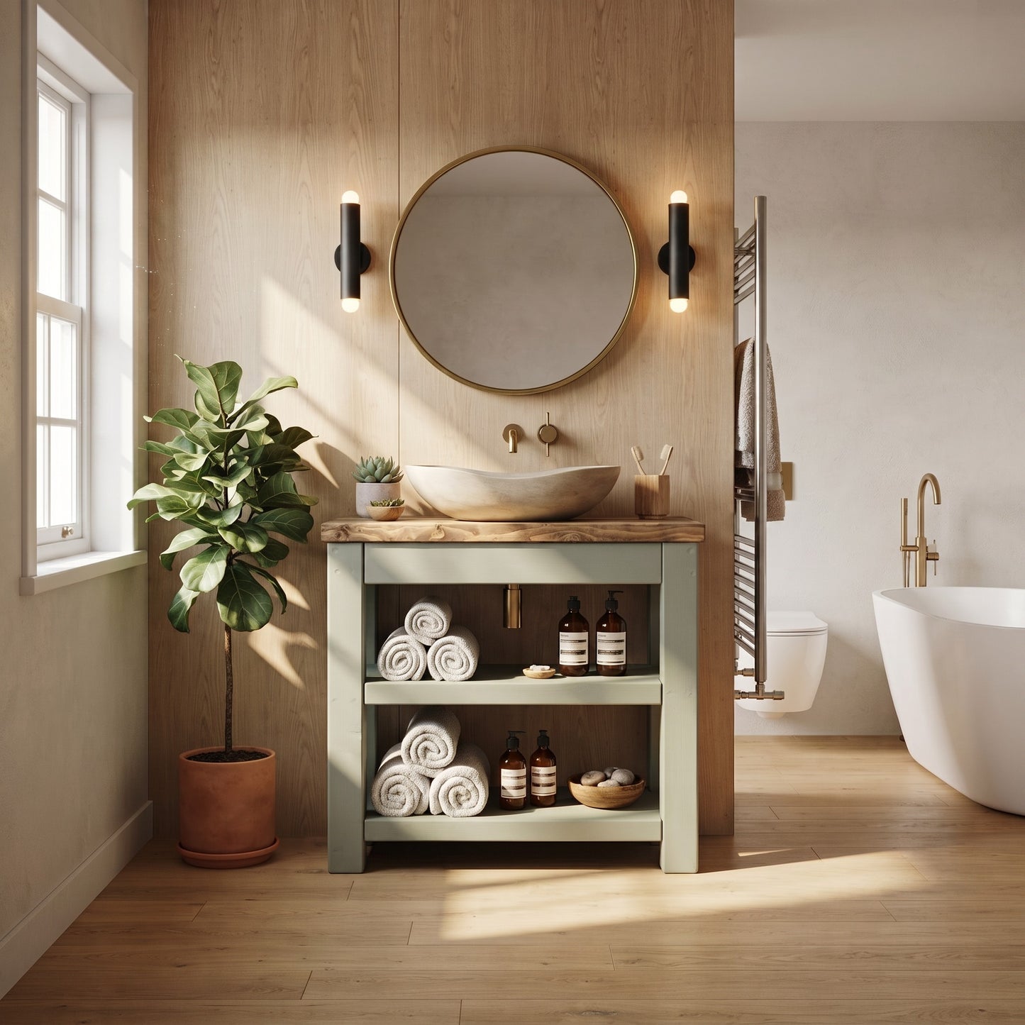 Tero Light Green Solid Wood Bathroom Vanity With Shelf