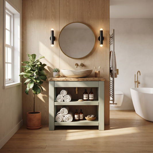 Tero Light Green Solid Wood Bathroom Vanity With Shelf