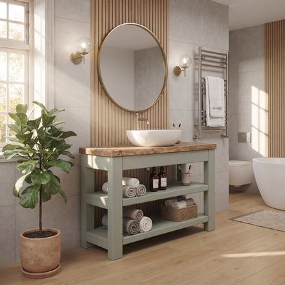 Tero Light Green Solid Wood Bathroom Vanity With Shelf