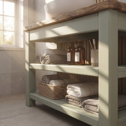 Tero Light Green Solid Wood Bathroom Vanity With Shelf