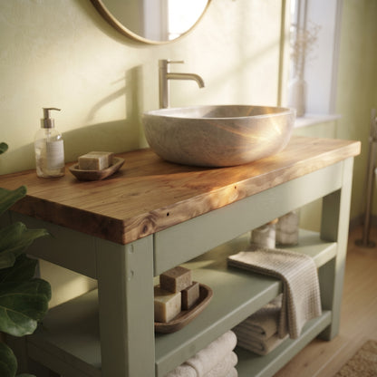 Tero Light Green Solid Wood Bathroom Vanity With Shelf