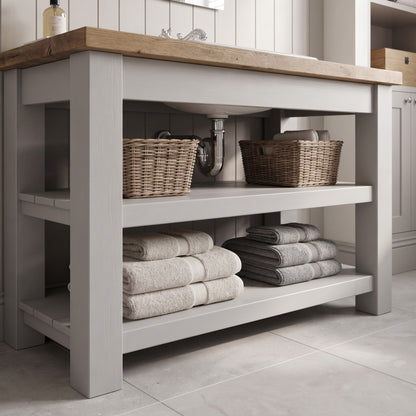 Tero Light Grey Solid Wood Bathroom Vanity With Shelf