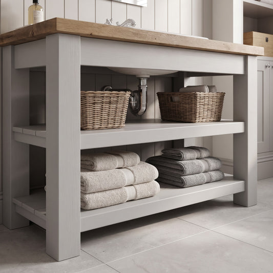 Tero Light Grey Solid Wood Bathroom Vanity With Shelf