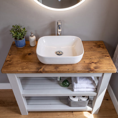 Tero Light Grey Solid Wood Bathroom Vanity With Shelf