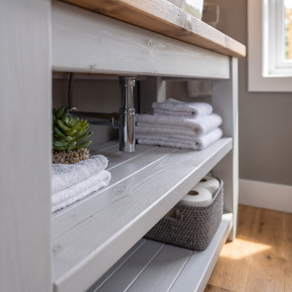 Tero Light Grey Solid Wood Bathroom Vanity With Shelf
