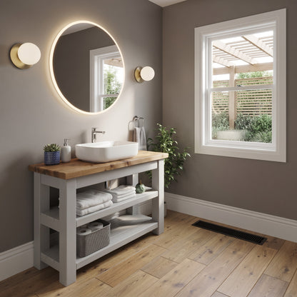 Tero Light Grey Solid Wood Bathroom Vanity With Shelf