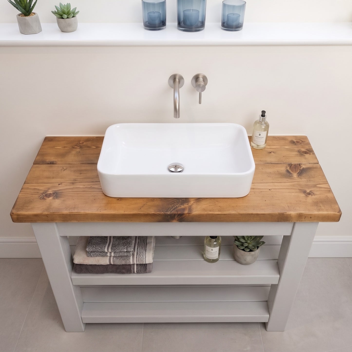 Tero Light Grey Solid Wood Bathroom Vanity With Shelf