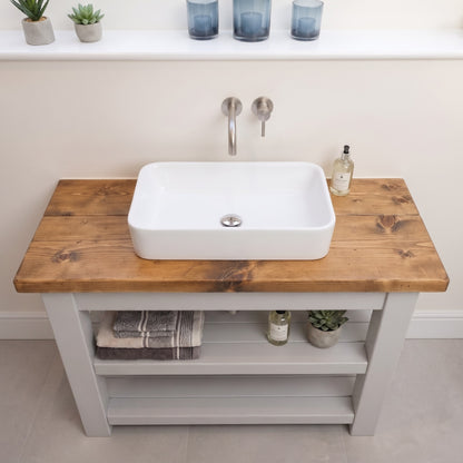 Tero Light Grey Solid Wood Bathroom Vanity With Shelf
