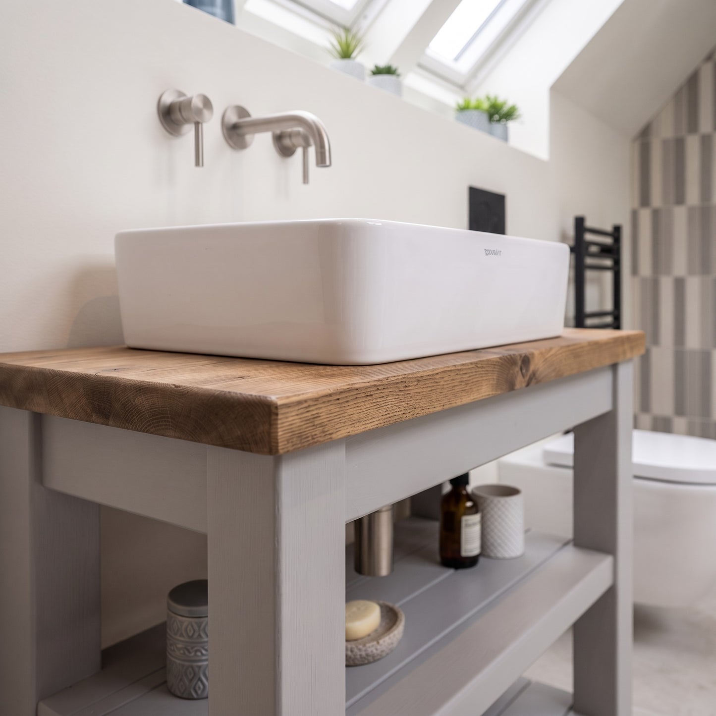 Tero Light Grey Solid Wood Bathroom Vanity With Shelf