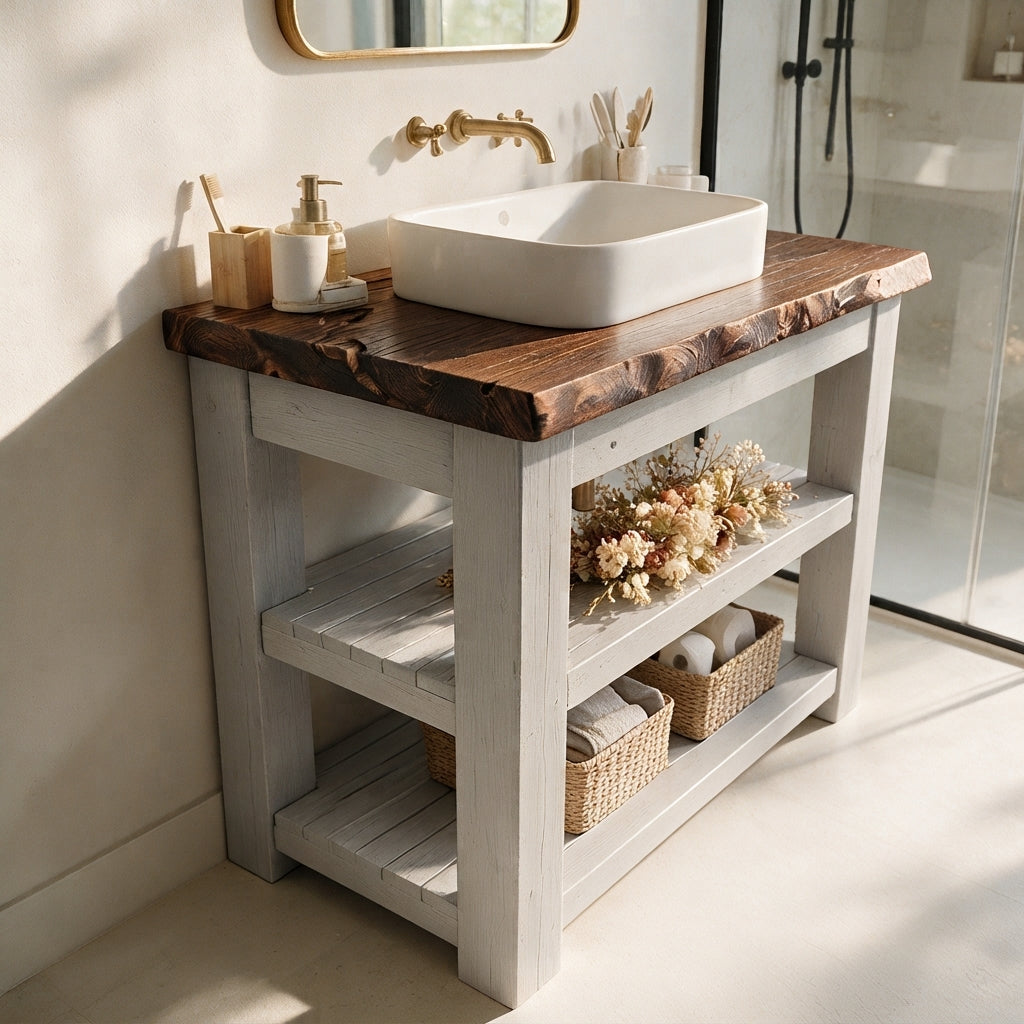 Venti Light Grey Solid Wood Bathroom Vanity With Shelf