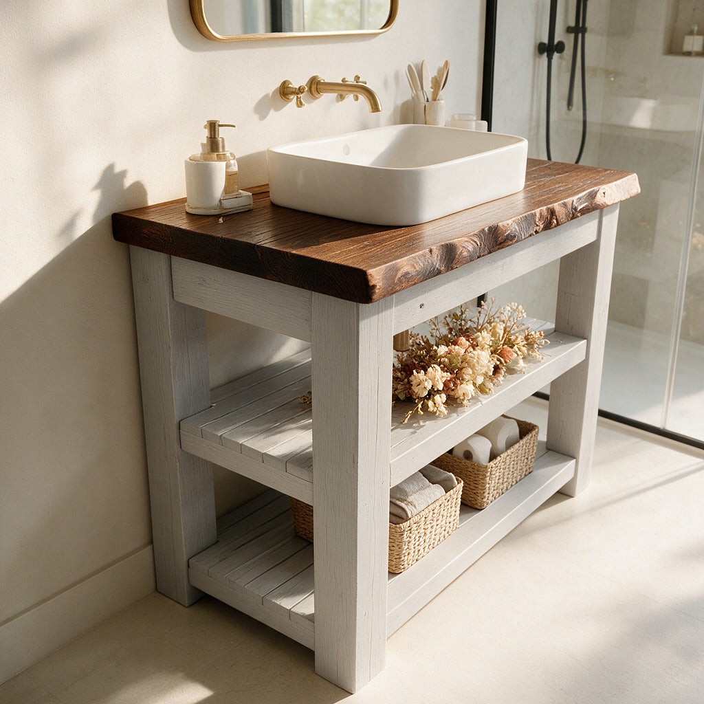Venti Light Grey Solid Wood Bathroom Vanity With Shelf