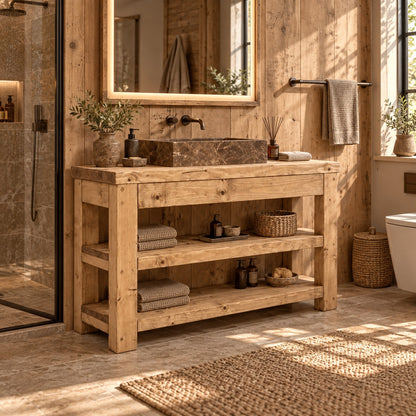 TERO Light Oak Colour Solid Wood Bathroom Vanity With Shelf