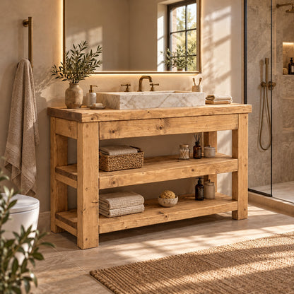 TERO Light Oak Colour Solid Wood Bathroom Vanity With Shelf