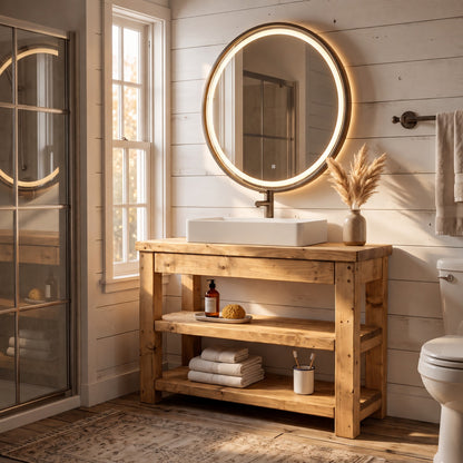 TERO Light Oak Colour Solid Wood Bathroom Vanity With Shelf