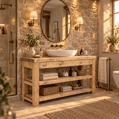 TERO Light Oak Colour Solid Wood Bathroom Vanity With Shelf