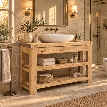 TERO Light Oak Colour Solid Wood Bathroom Vanity With Shelf