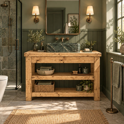 TERO Light Oak Colour Solid Wood Bathroom Vanity With Shelf