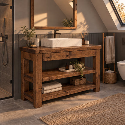TERO Walnut  Colour Solid Wood Bathroom Vanity With Shelf