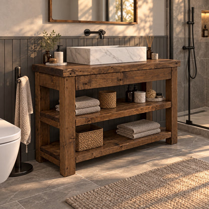 TERO Walnut  Colour Solid Wood Bathroom Vanity With Shelf