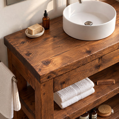 TERO Walnut  Colour Solid Wood Bathroom Vanity With Shelf