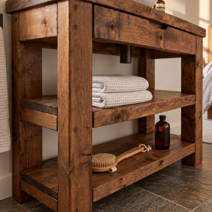 TERO Walnut  Colour Solid Wood Bathroom Vanity With Shelf