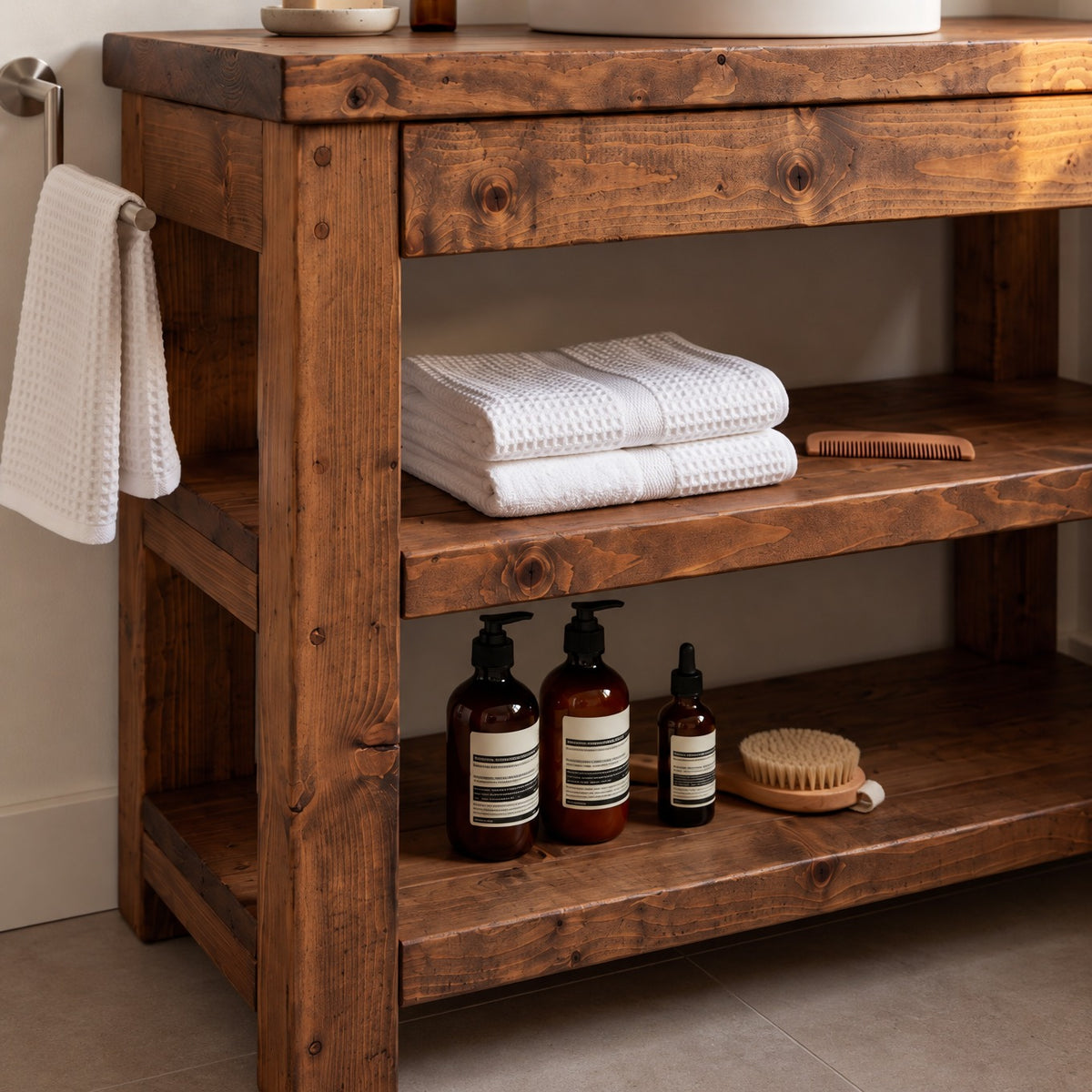 TERO Walnut  Colour Solid Wood Bathroom Vanity With Shelf