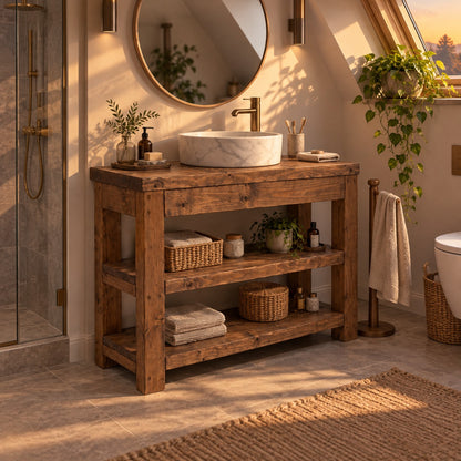 TERO Walnut  Colour Solid Wood Bathroom Vanity With Shelf