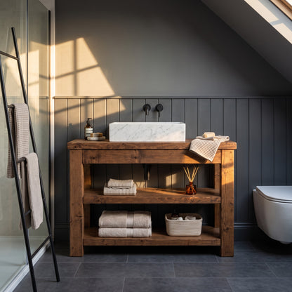 TERO Walnut  Colour Solid Wood Bathroom Vanity With Shelf