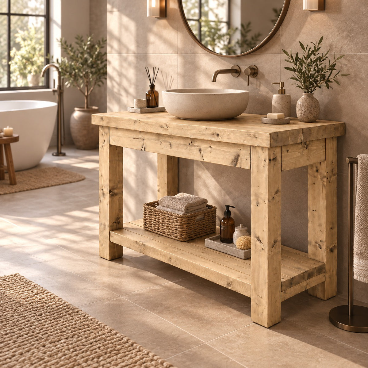 TORO Light Oak Colour Solid Wood Bathroom Vanity