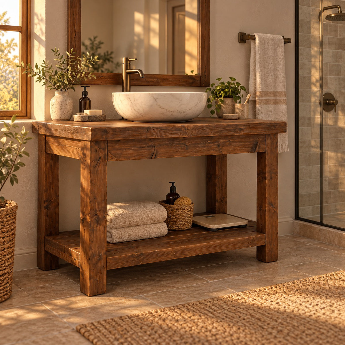 TORO Walnut Colour Solid Wood Bathroom Vanity