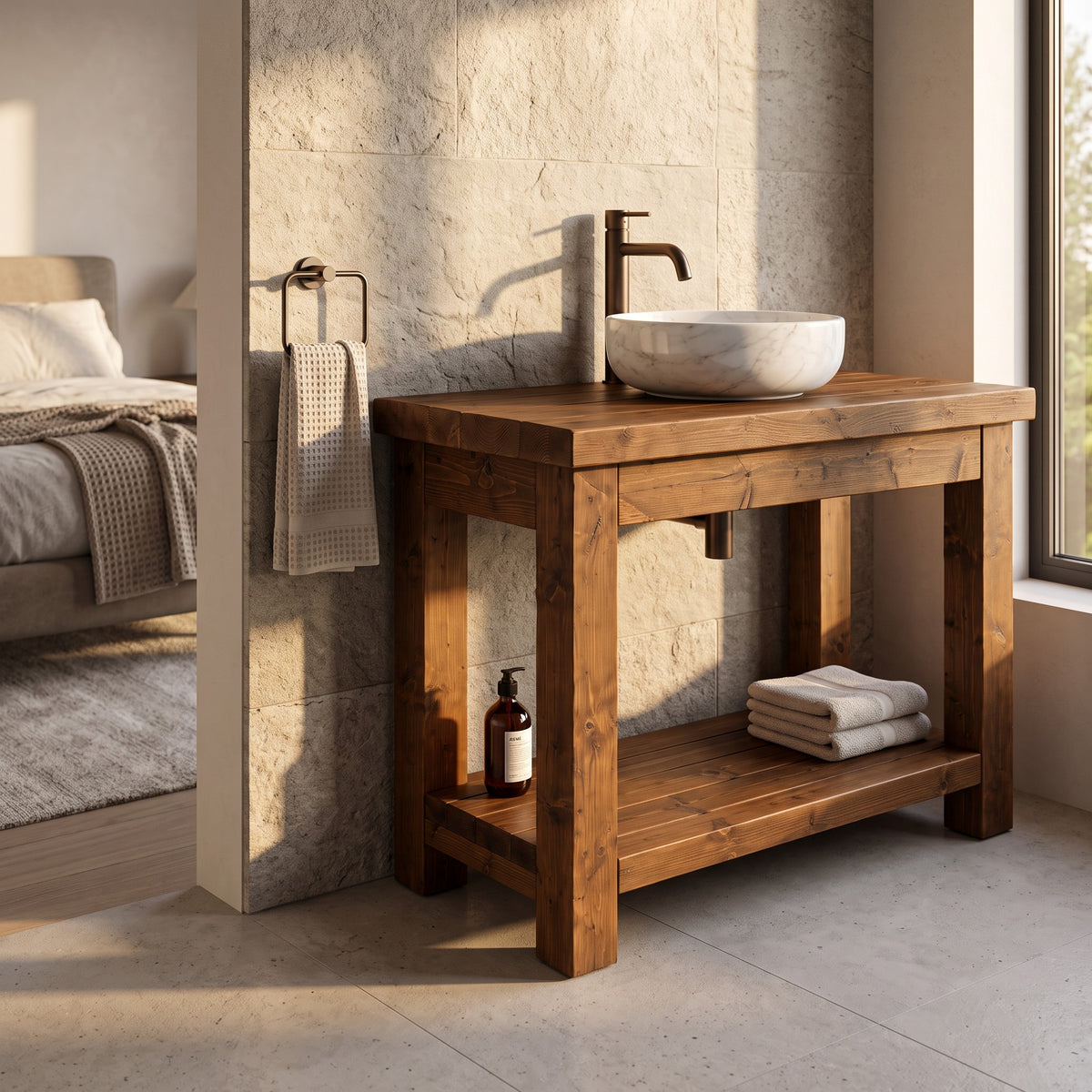 TORO Walnut Colour Solid Wood Bathroom Vanity