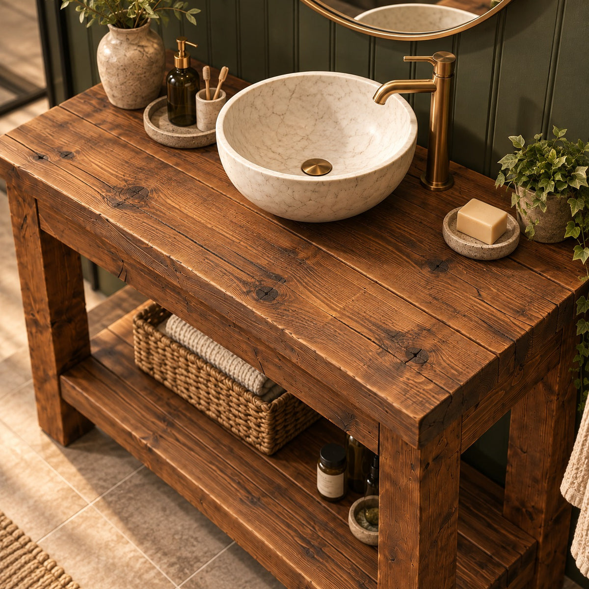 TORO Walnut Colour Solid Wood Bathroom Vanity