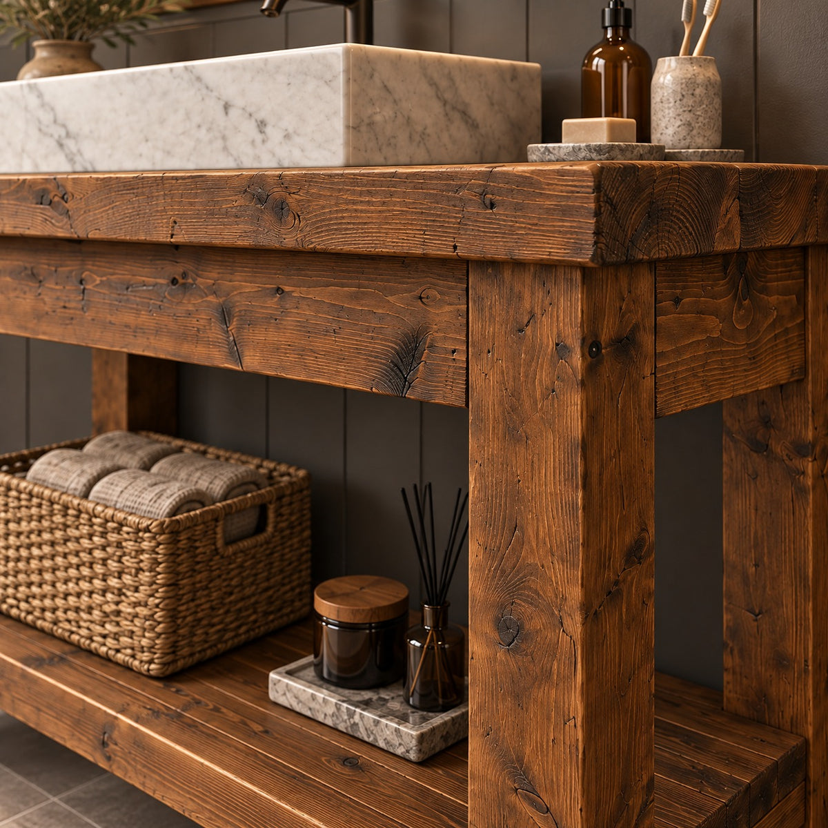 TORO Walnut Colour Solid Wood Bathroom Vanity