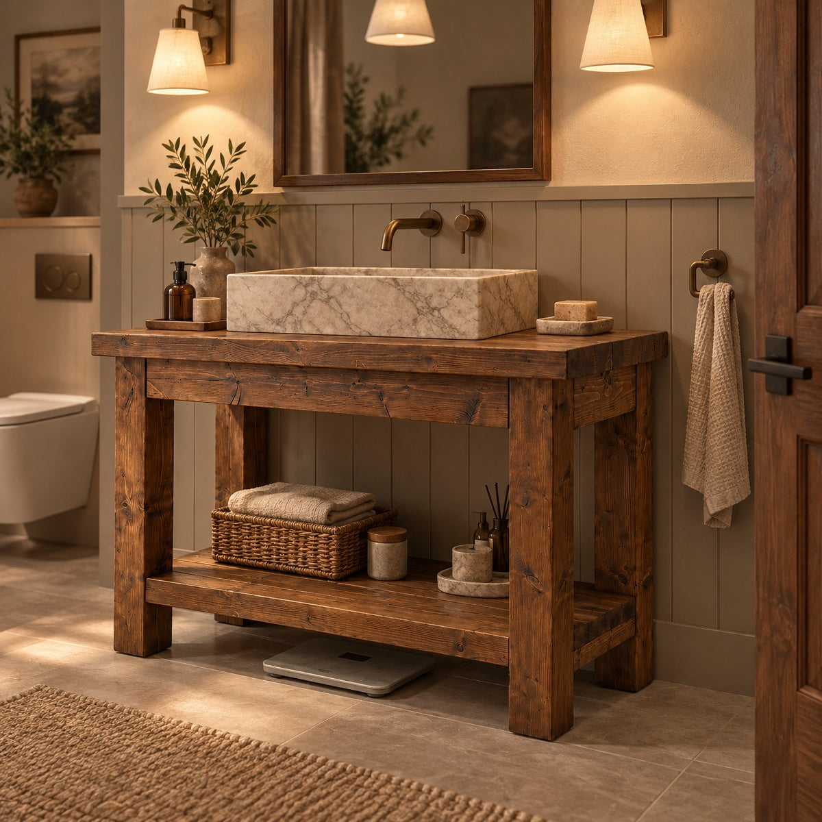 TORO Walnut Colour Solid Wood Bathroom Vanity
