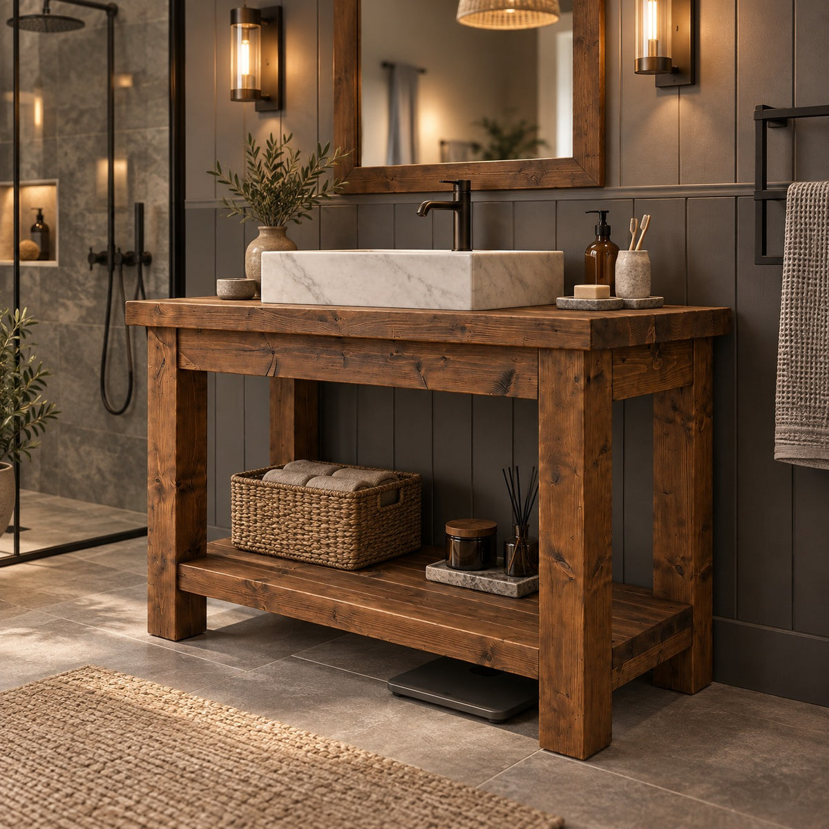 TORO Walnut Colour Solid Wood Bathroom Vanity