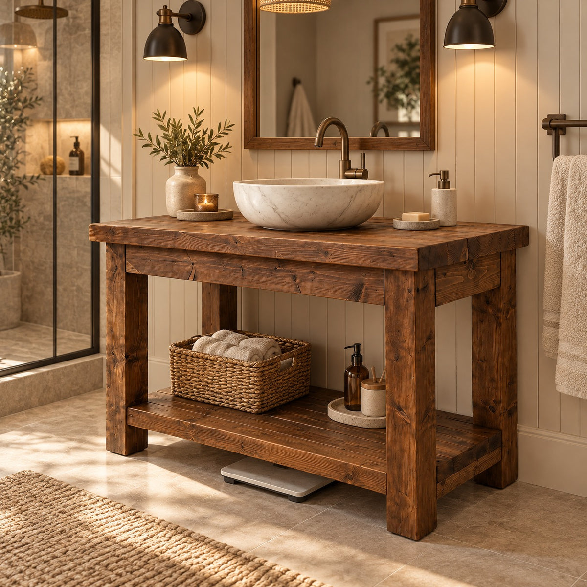 TORO Walnut Colour Solid Wood Bathroom Vanity