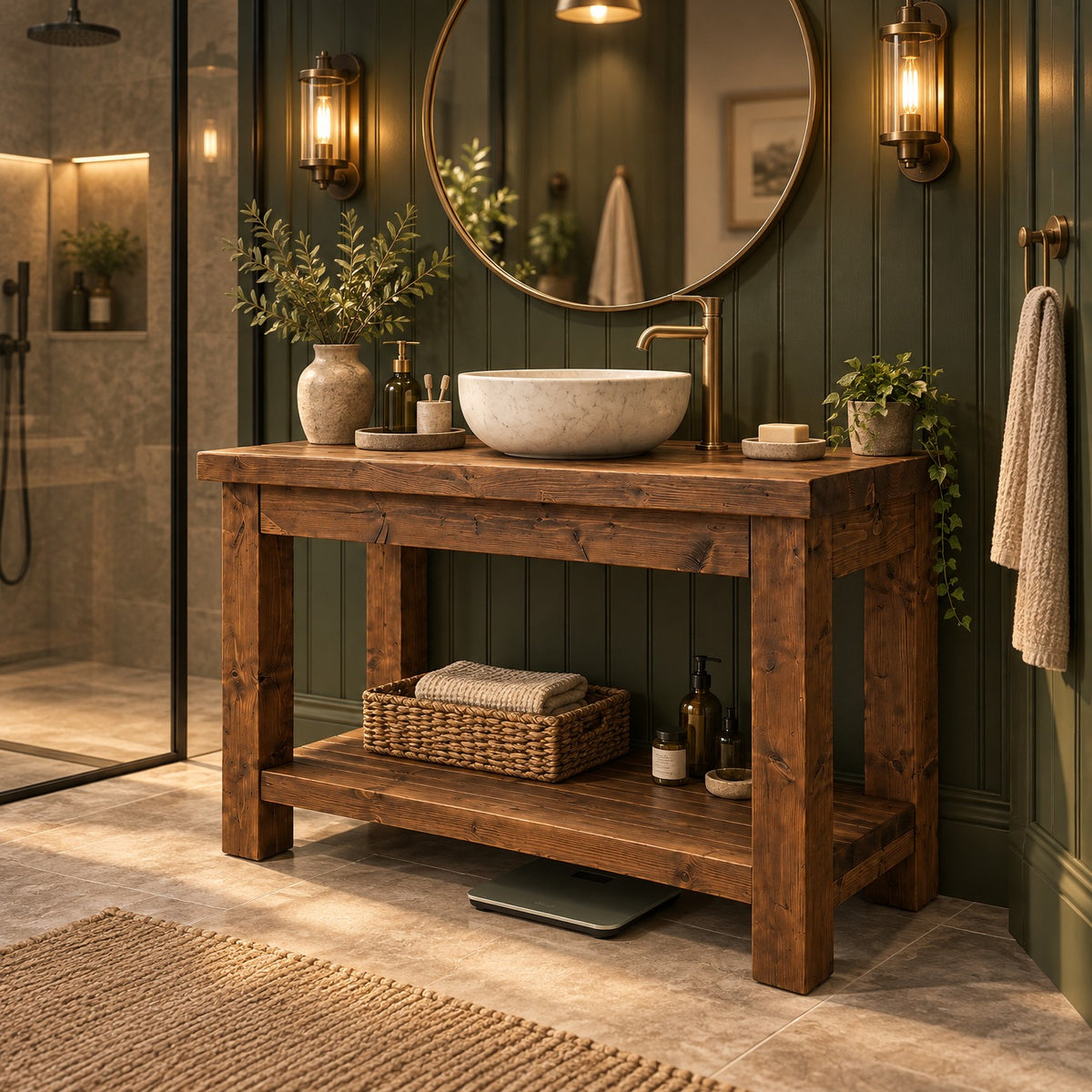 TORO Walnut Colour Solid Wood Bathroom Vanity
