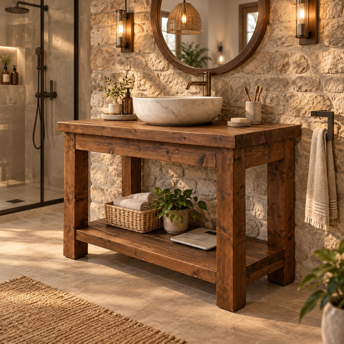 TORO Walnut Colour Solid Wood Bathroom Vanity
