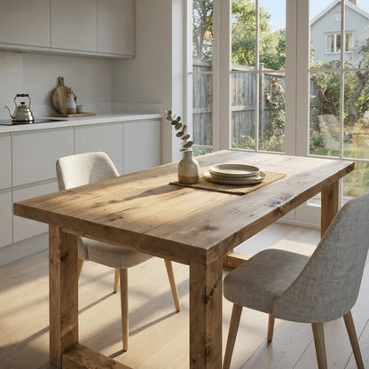 TREVON Light Oak Colour Solid Wood Dining Table With Wooden Square U Legs