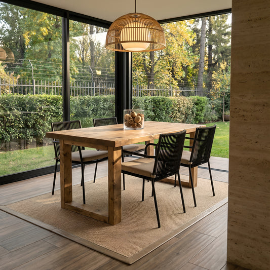 TREVON Solid Wood Dining Table With Wooden Square Legs